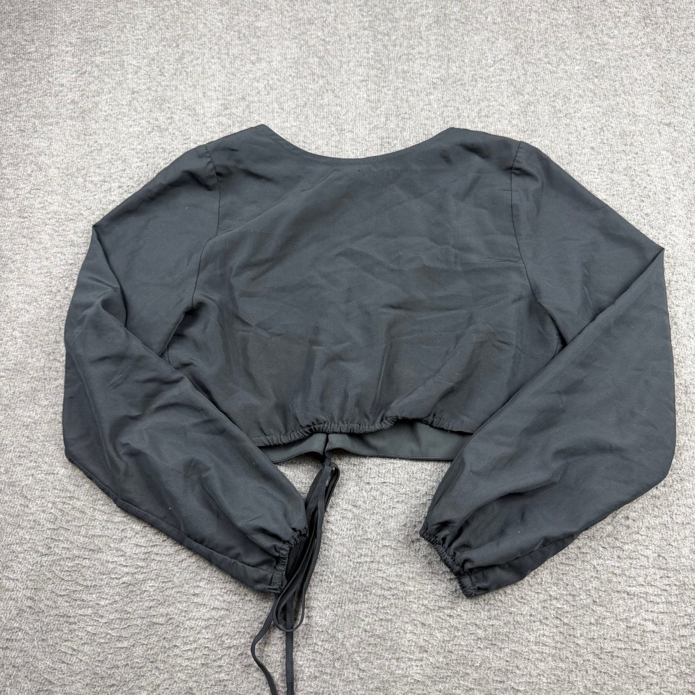 Abercrombie & Fitch Women's S Small Black Long Sleeve V-Neck Tie Front Crop Top - Picture 2 of 6